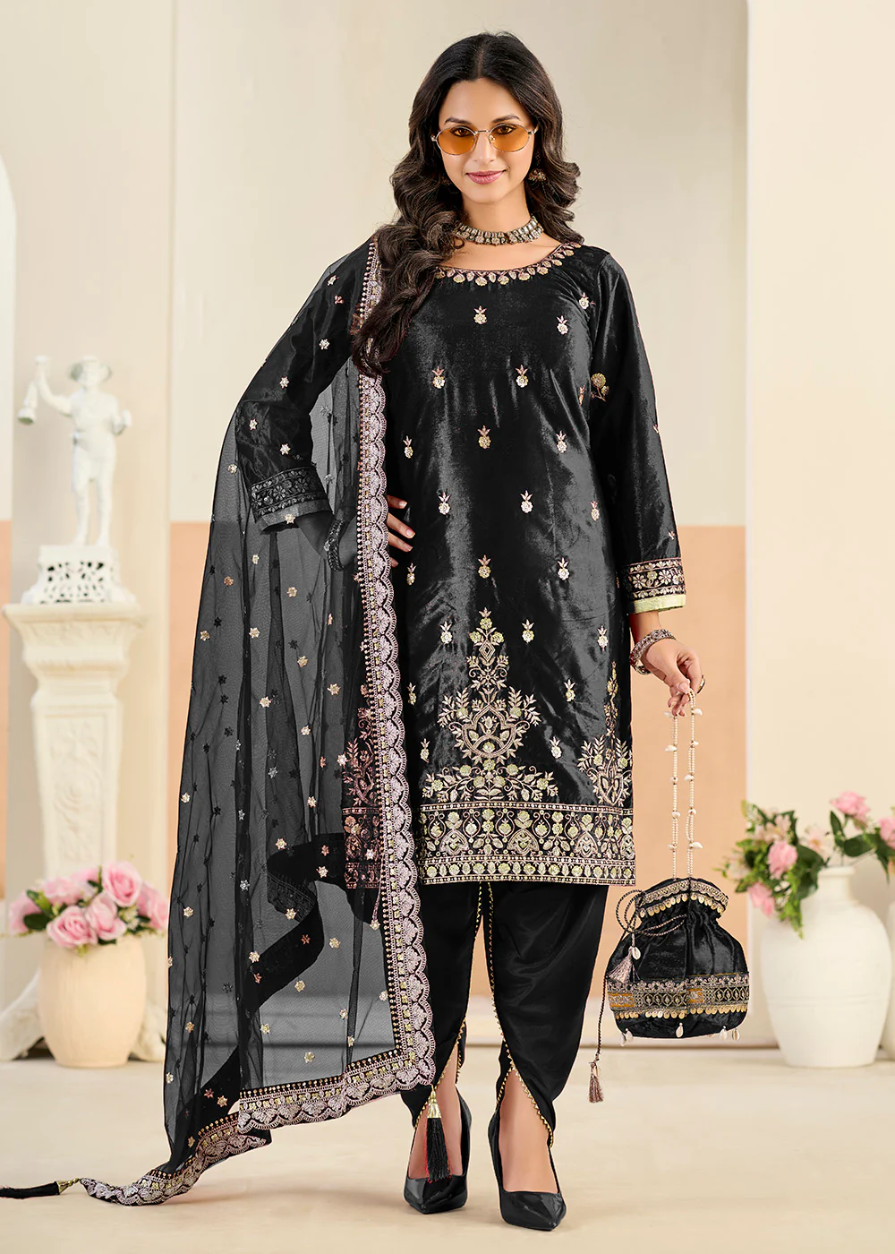 Ice Velvet Amazing Black Tulip Pant Style Suit
