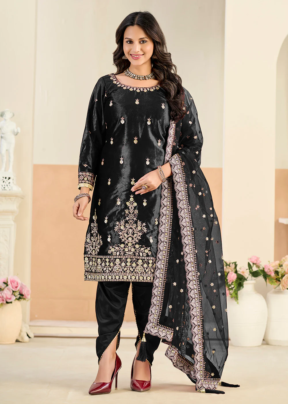 Ice Velvet Amazing Black Tulip Pant Style Suit - Image 3