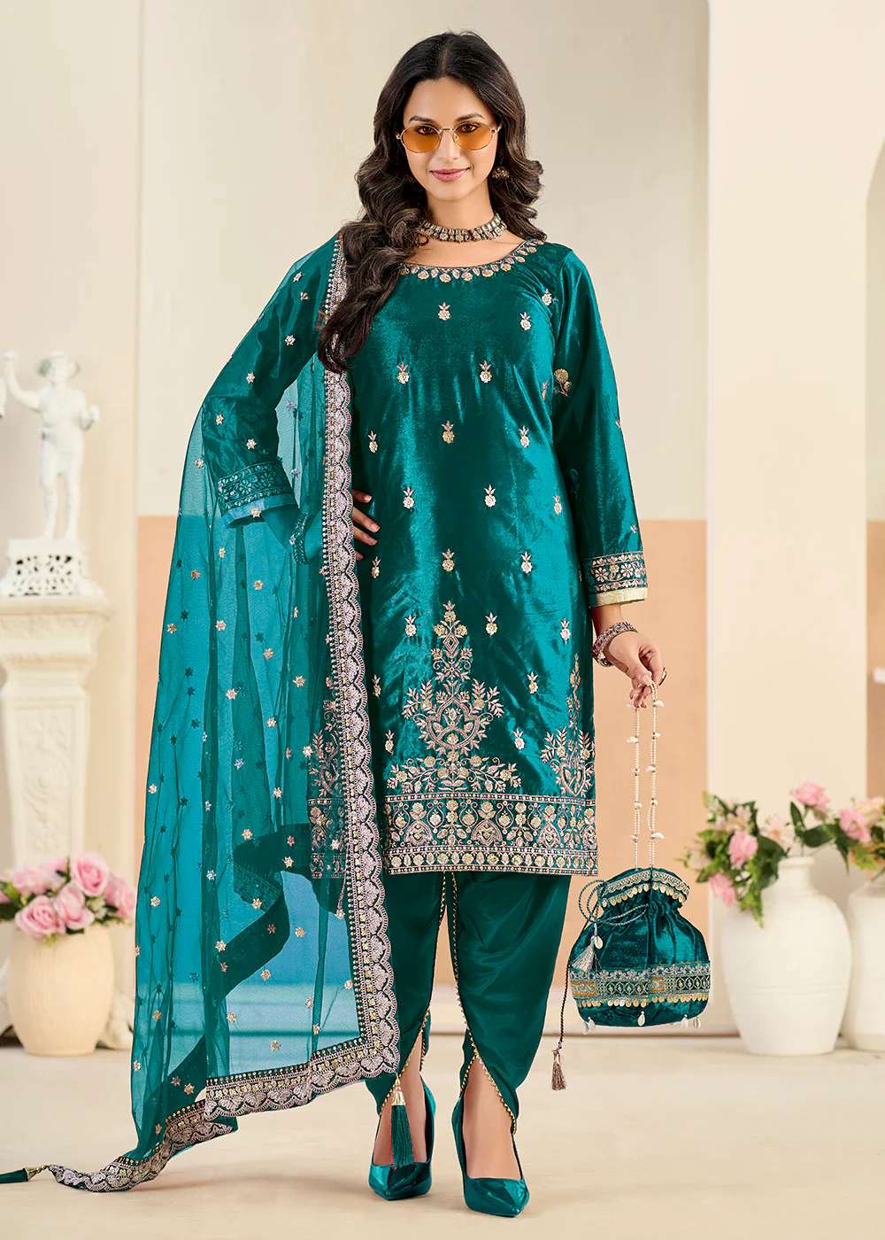 Ice Velvet Amazing Green Tulip Pant Style Suit