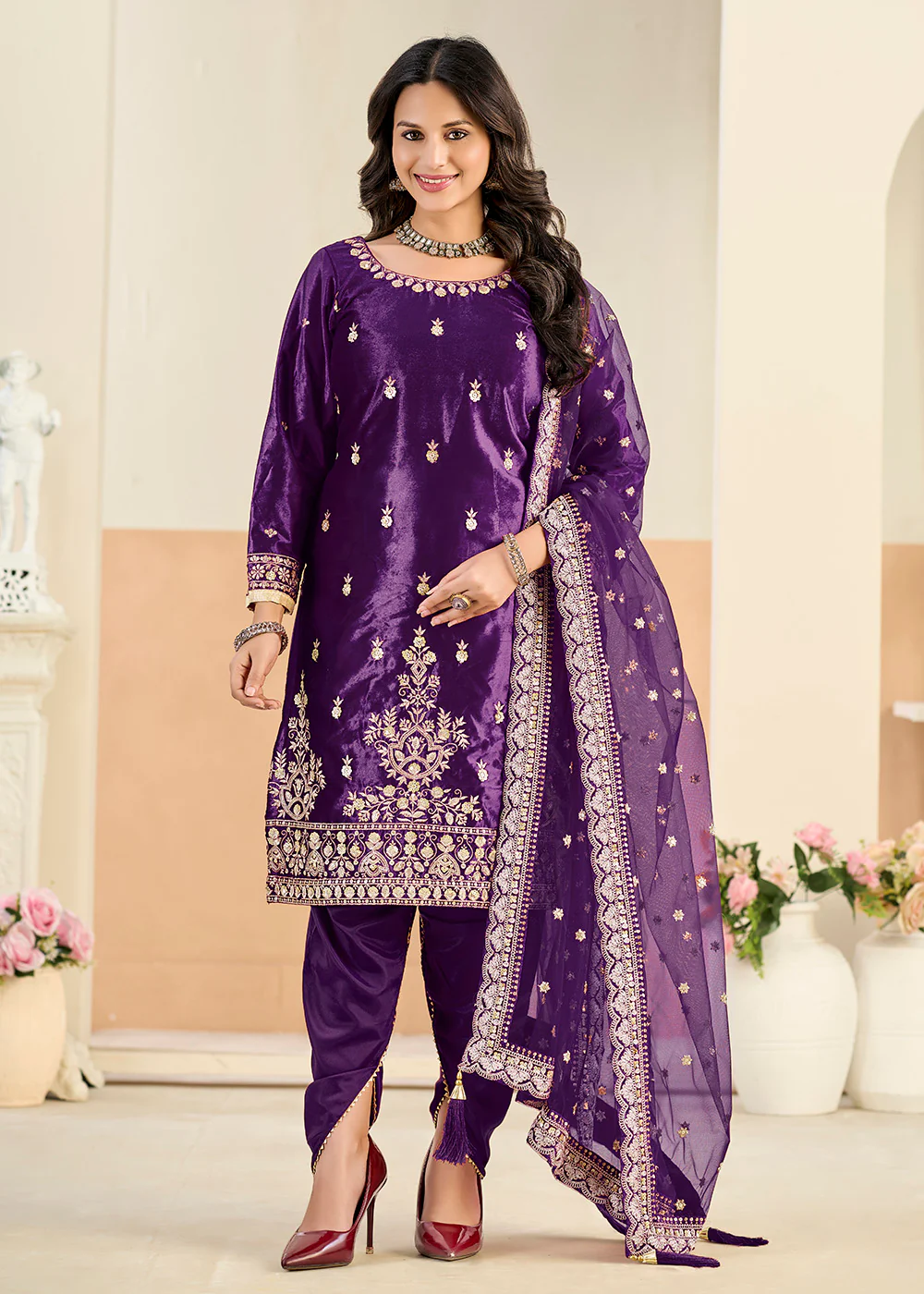 Ice Velvet Amazing Purple Tulip Pant Style Suit - Image 3