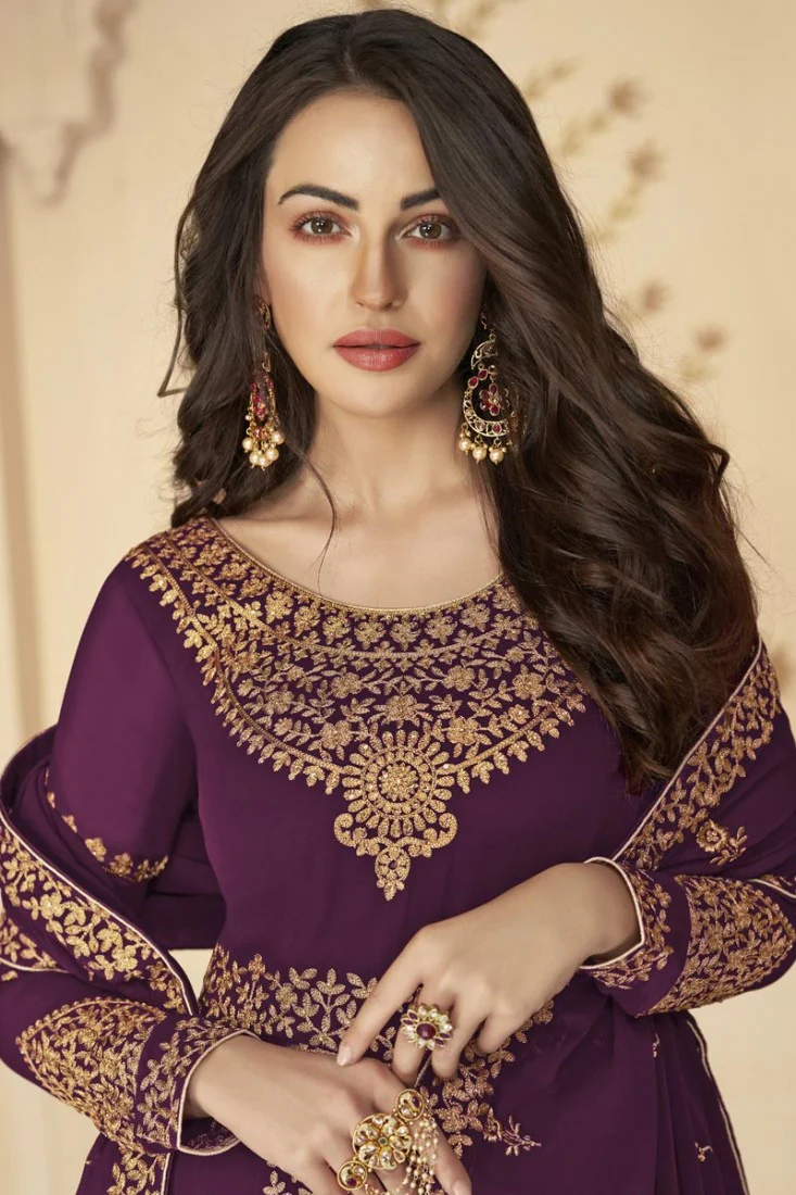 Ideal Purple Front Slit Party Wear Anarkali Suit - Image 2