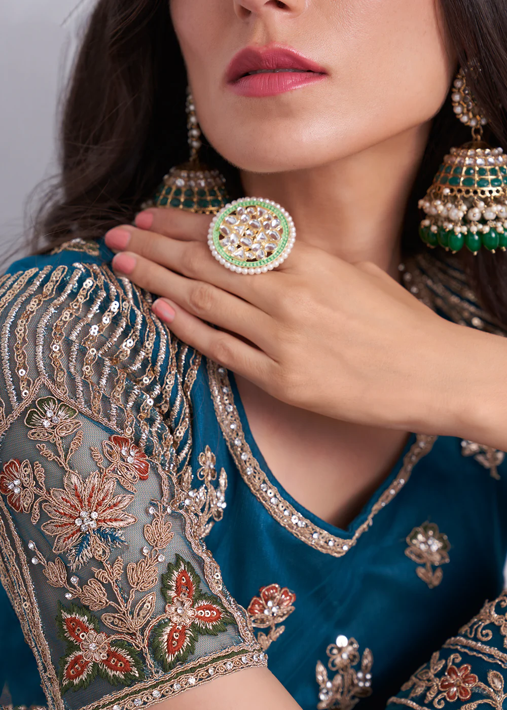 Imposing Teal Blue Wedding Style Designer Bridal Lehenga Choli - Image 5
