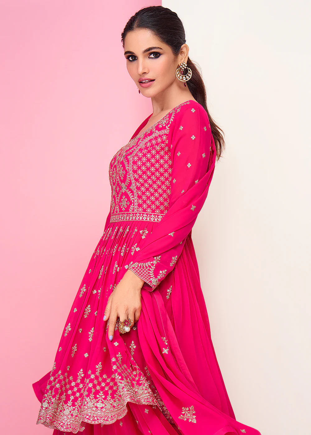 Incredible Pink Sharara Top Style Lehenga Anarkali - Image 2