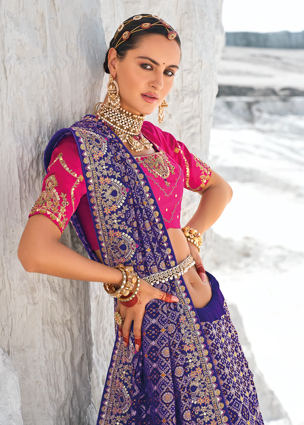 Incredible Purple Georgette Wedding Bandhani Patola Saree - Image 2