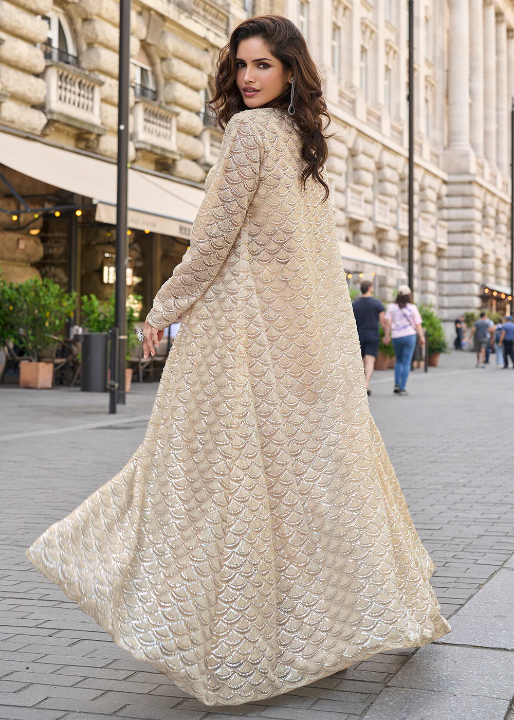 Indo Western Cream Jacket & Dhoti Style Dress - Image 3