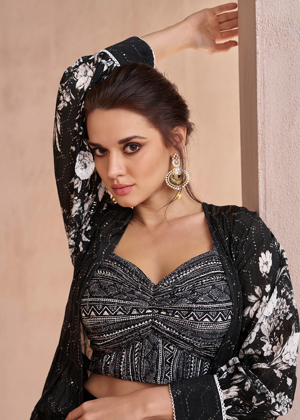 Indo Western Style Black Party Wear Palazzo Suit - Image 2