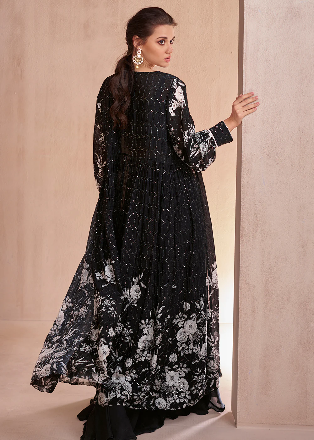 Indo Western Style Black Party Wear Palazzo Suit - Image 3
