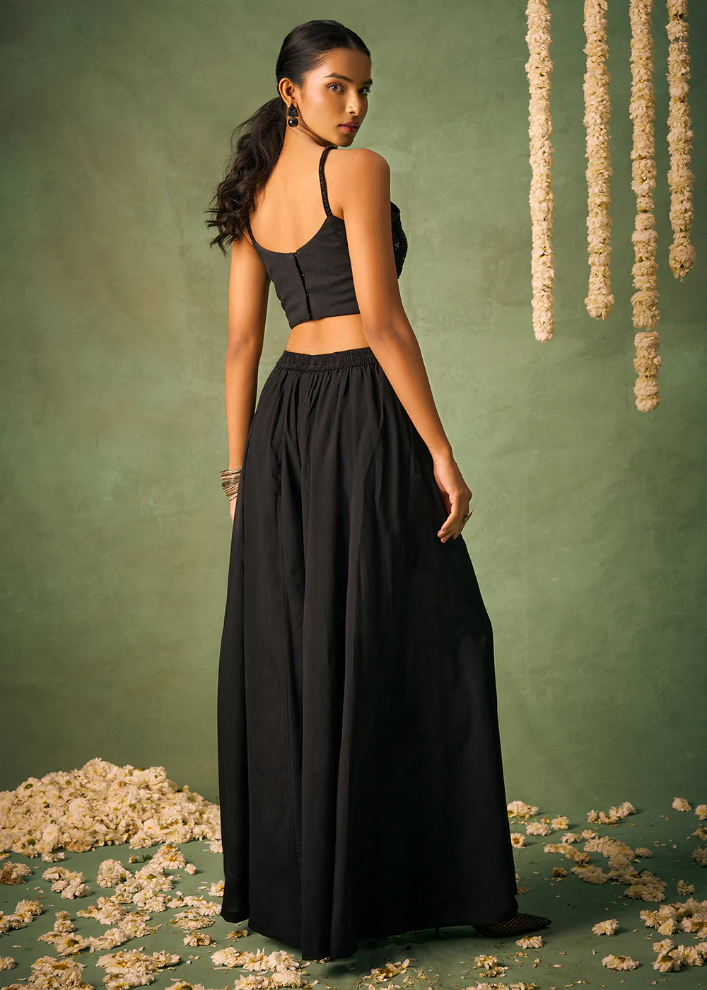 Indo Western Style Black Party Wear Sharara Suit - Image 3