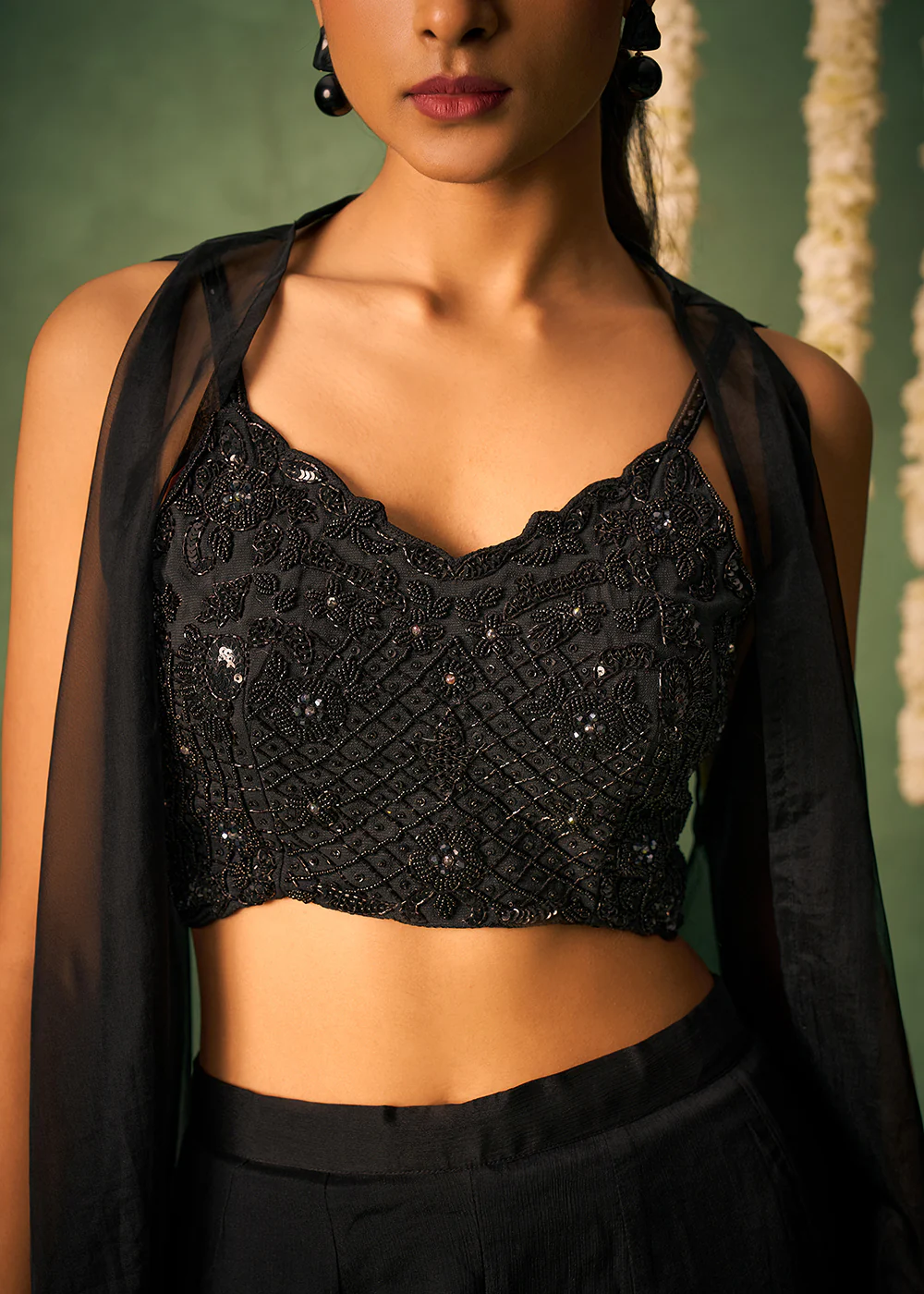 Indo Western Style Black Party Wear Sharara Suit - Image 4