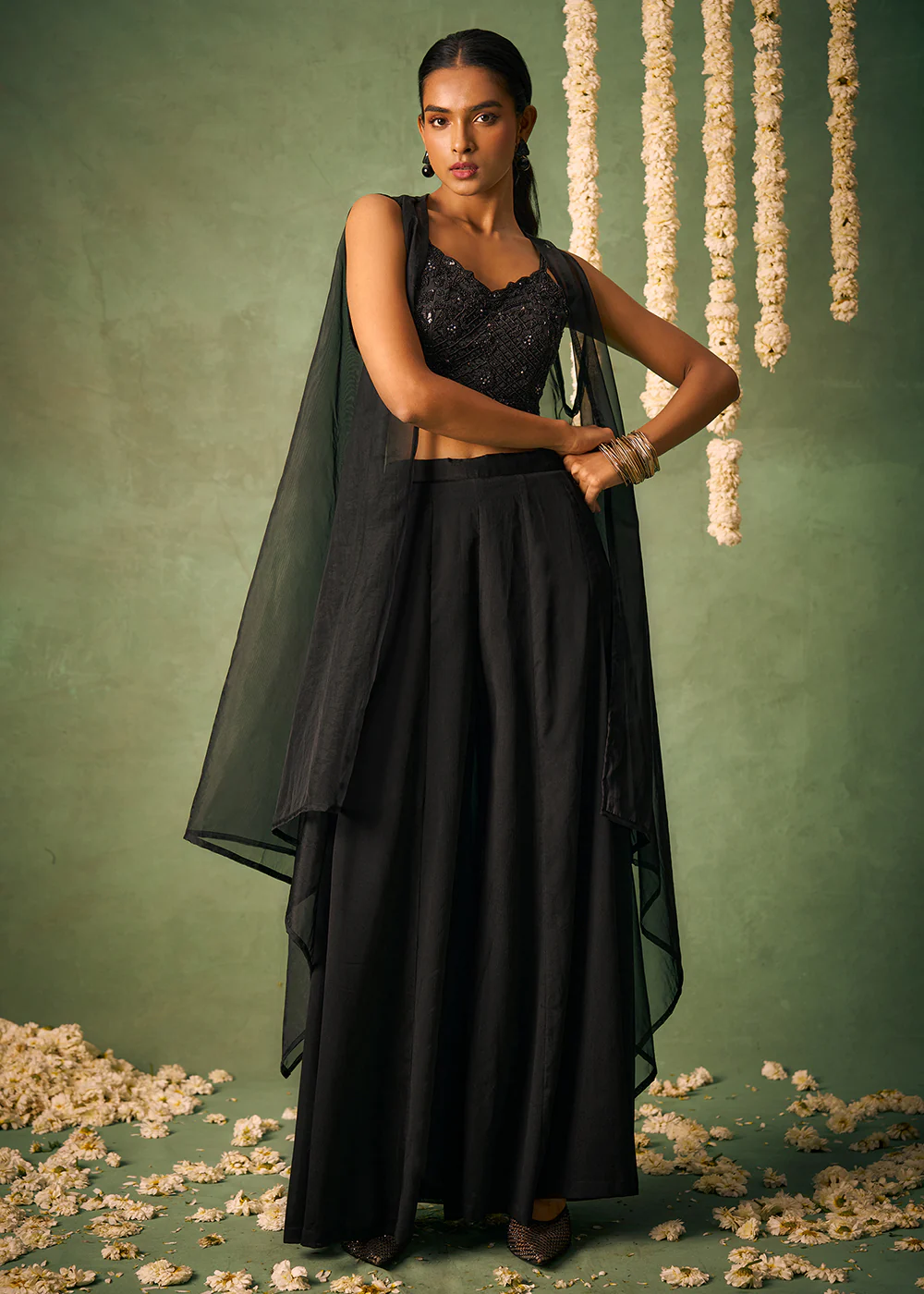Indo Western Style Black Party Wear Sharara Suit - Image 9