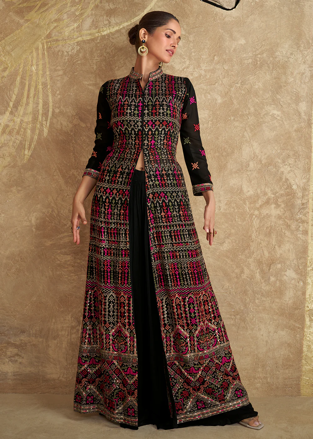 Indo Western Style Multi Black Designer Palazzo Suit