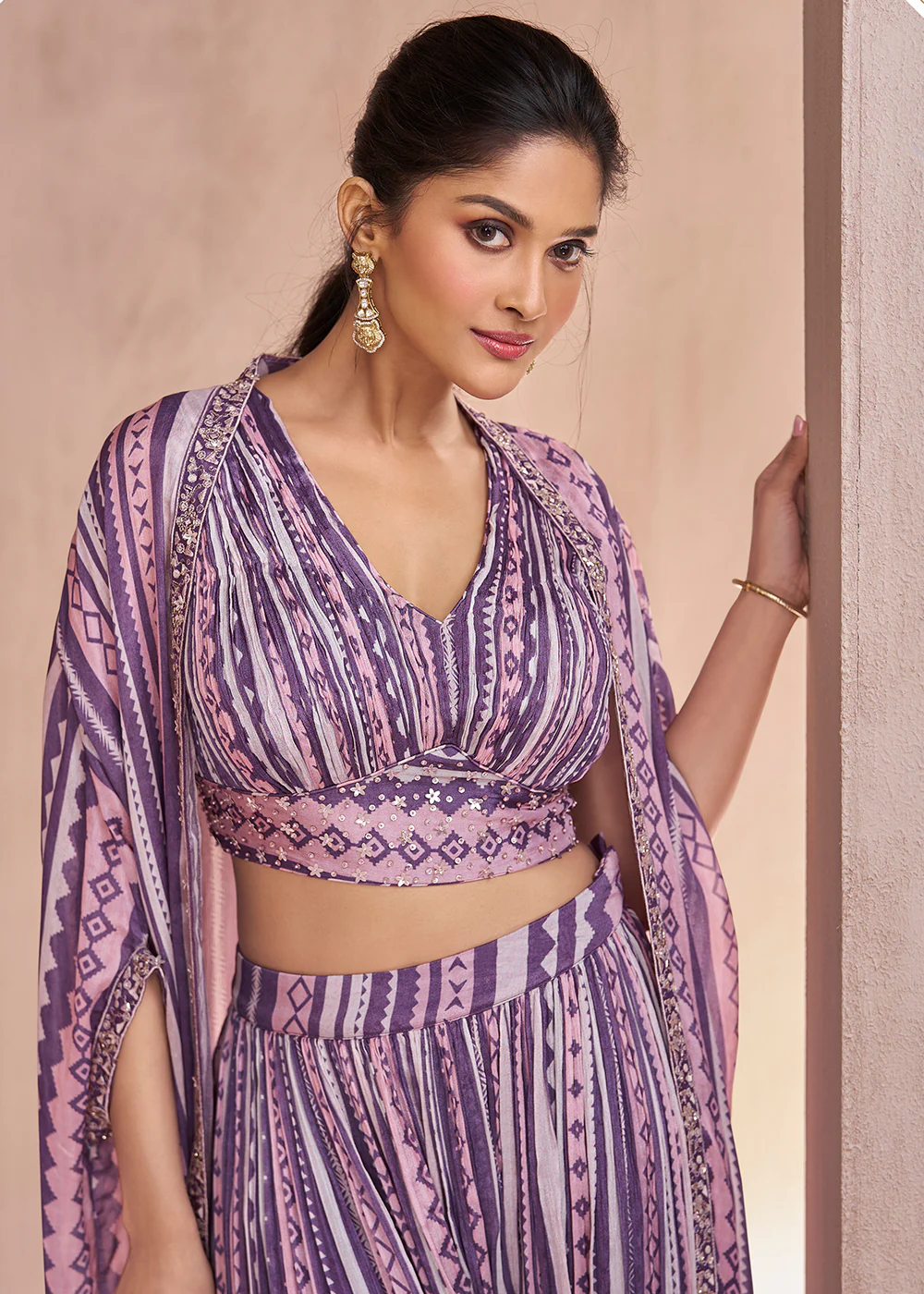 Indo Western Style Multicolor Party Wear Palazzo Suit - Image 2
