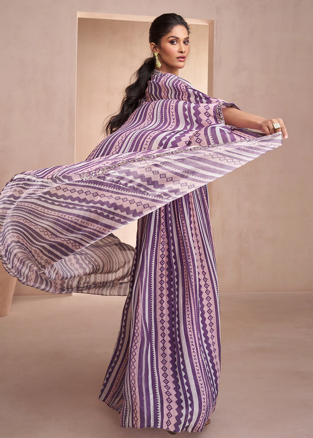 Indo Western Style Multicolor Party Wear Palazzo Suit - Image 3