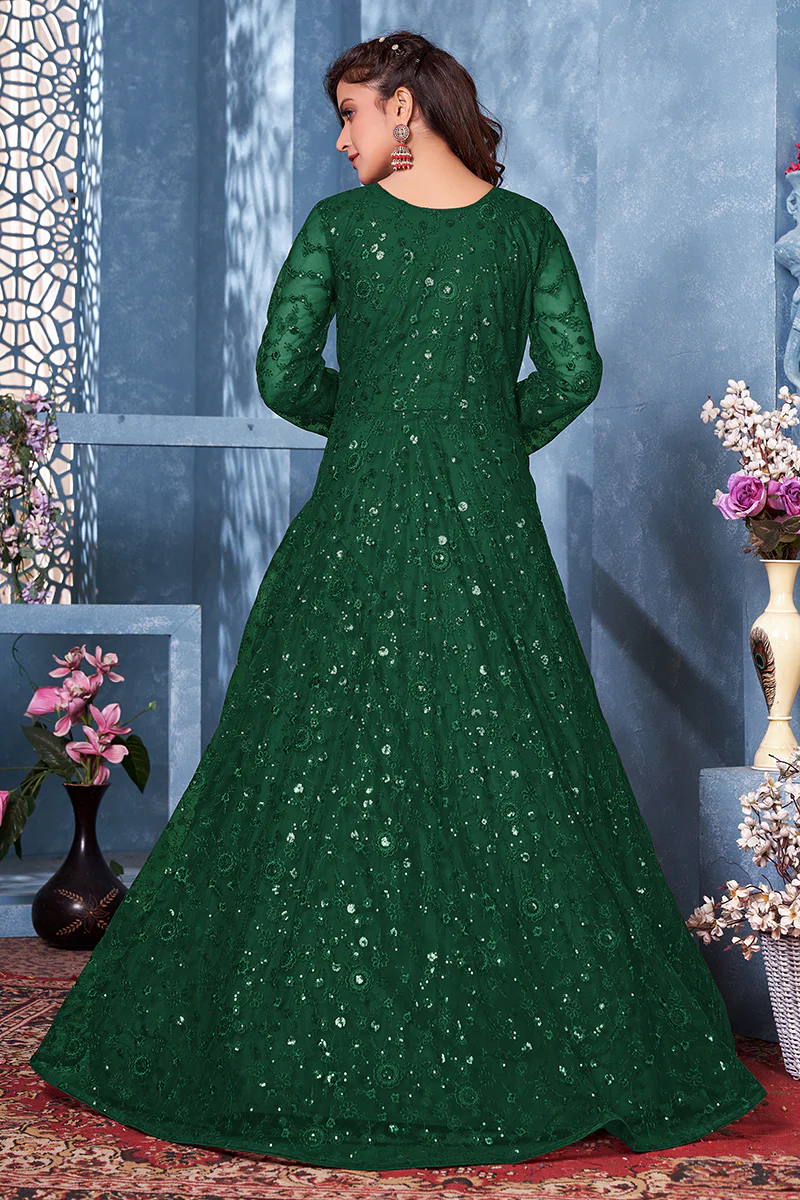 Intriguing Green Two Tone Embroidered Sequins Anarkali Suit - Image 3