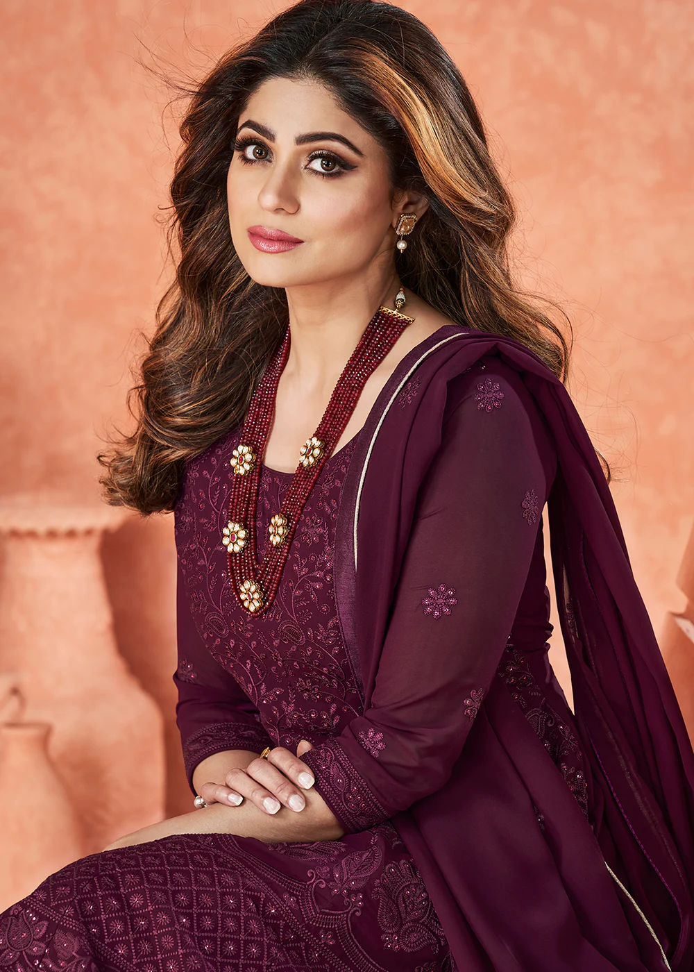 Inventive Wine Gharara Style Wedding Festive Suit - Image 2