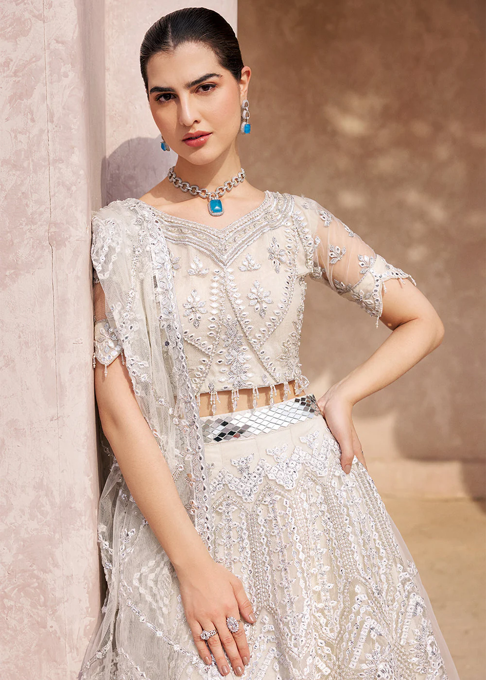 Ivory Lehenga Choli | Emaan Adeel | Mirha Wedding Edition '23 | MH-201 - Image 2