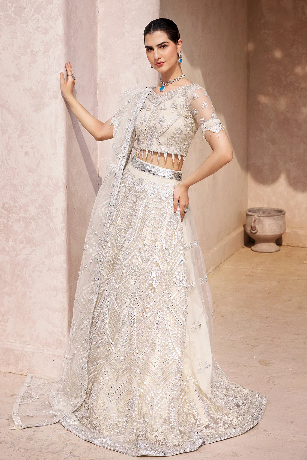 Ivory Lehenga Choli | Emaan Adeel | Mirha Wedding Edition '23 | MH-201 - Image 4