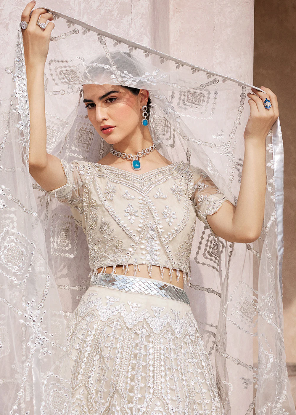 Ivory Lehenga Choli | Emaan Adeel | Mirha Wedding Edition '23 | MH-201 - Image 6