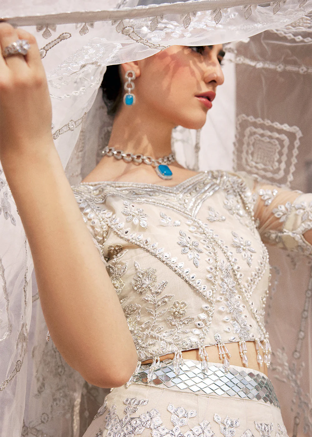 Ivory Lehenga Choli | Emaan Adeel | Mirha Wedding Edition '23 | MH-201 - Image 7