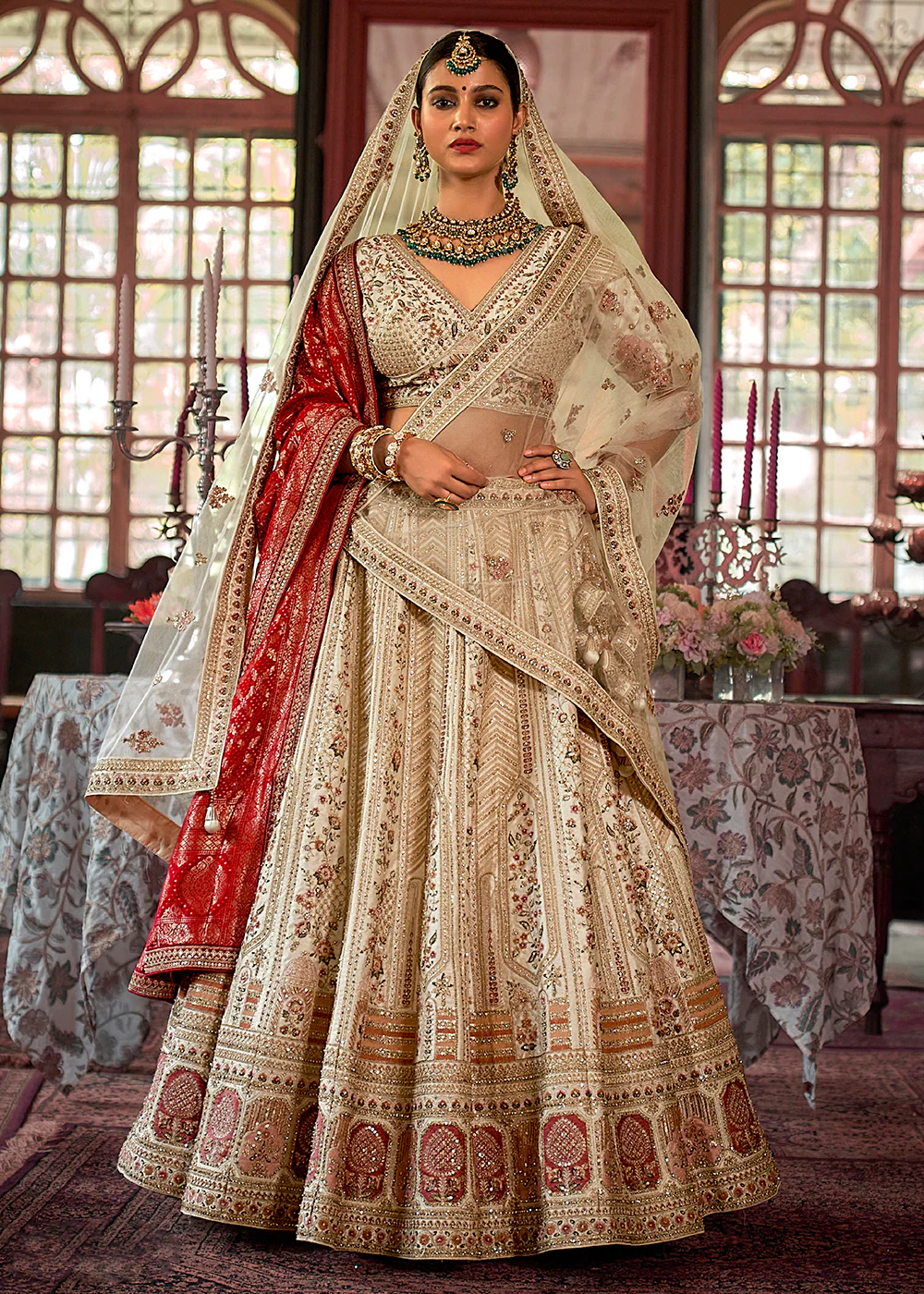 Ivory Silk Heavily Embroidered Bridal Lehenga Choli