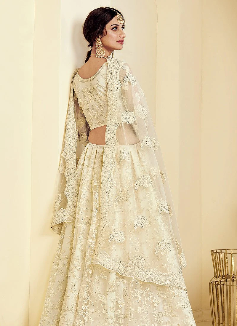Ivory White Coding Embroidered Wedding Lehenga Choli - Image 3