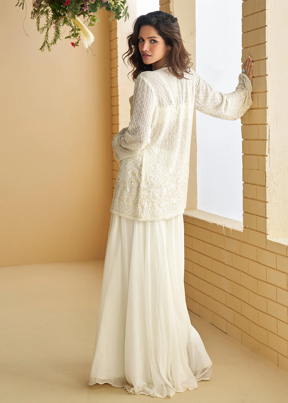 Jacket Style Pearl White Trendy Indo Wester Dress - Image 3