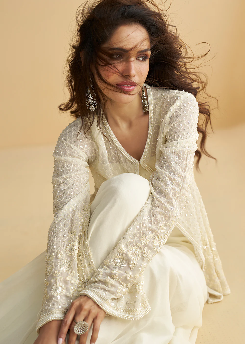 Jacket Style Pearl White Trendy Indo Wester Dress - Image 4