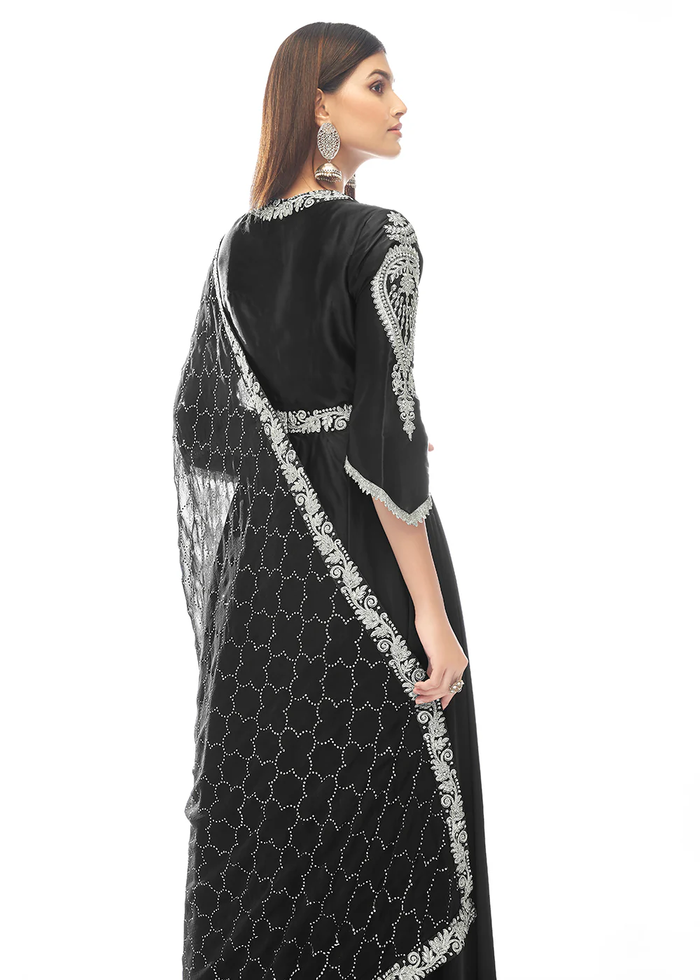 Jade Black Jewel Style Work Satin Wedding Anarkali Suit - Image 3