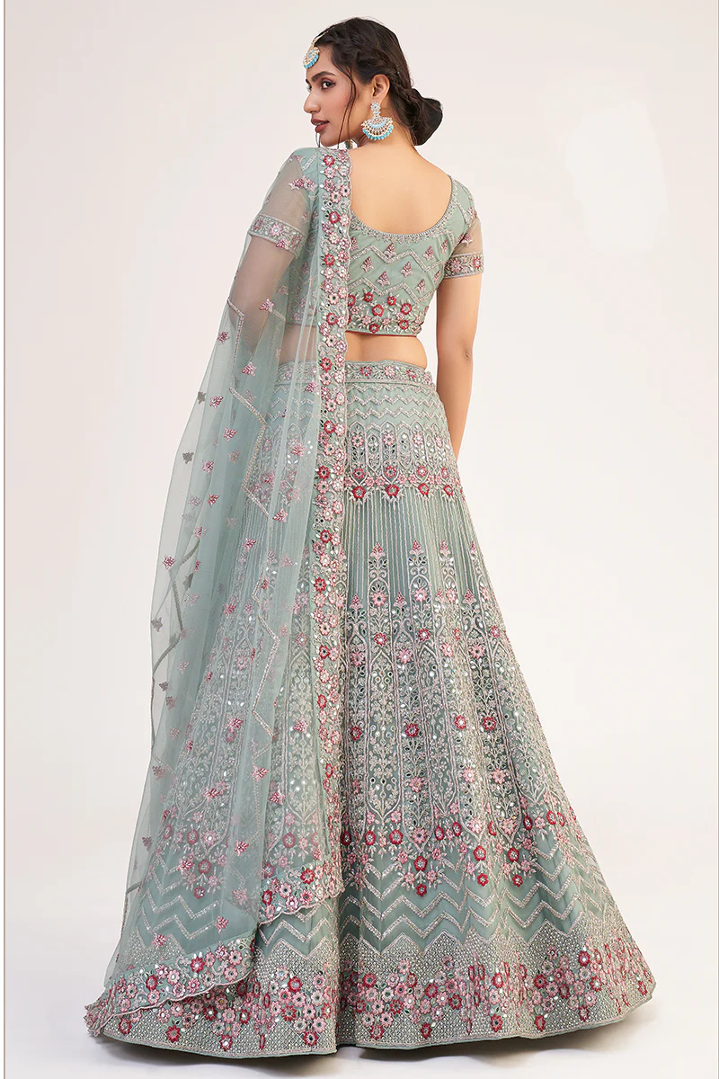 Jade Green Designer Bridal Heavy Embroidered Lehenga Choli - Image 3