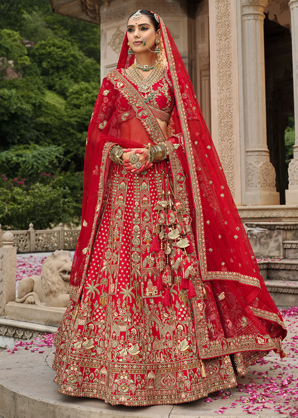 Khatli Embroidered Red Silk Bridal Lehenag Choli