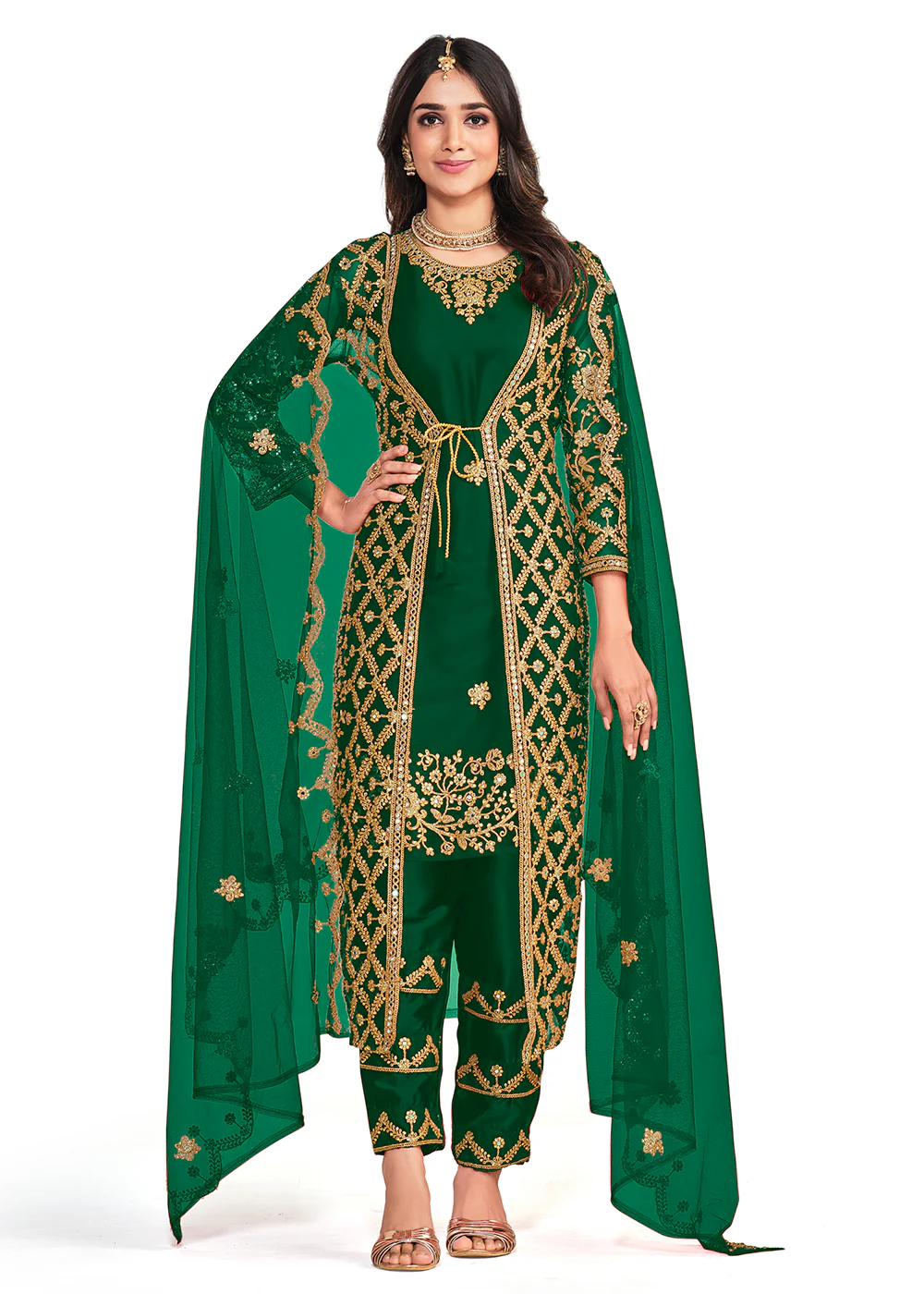 Koti Style Elegant Green Patterned Festive Salwar Suit