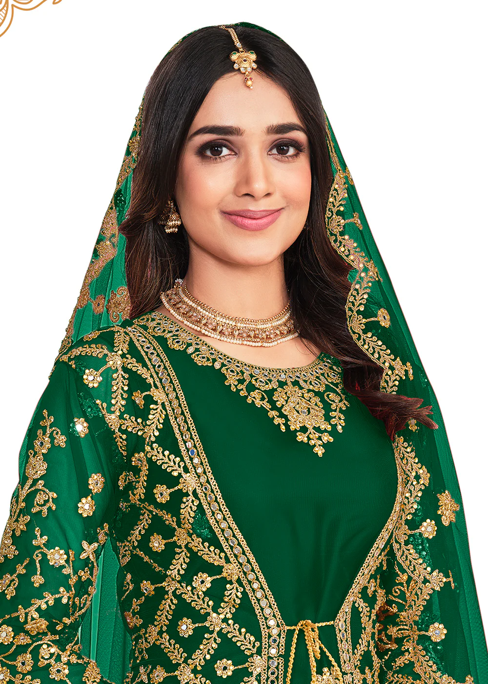 Koti Style Elegant Green Patterned Festive Salwar Suit - Image 2