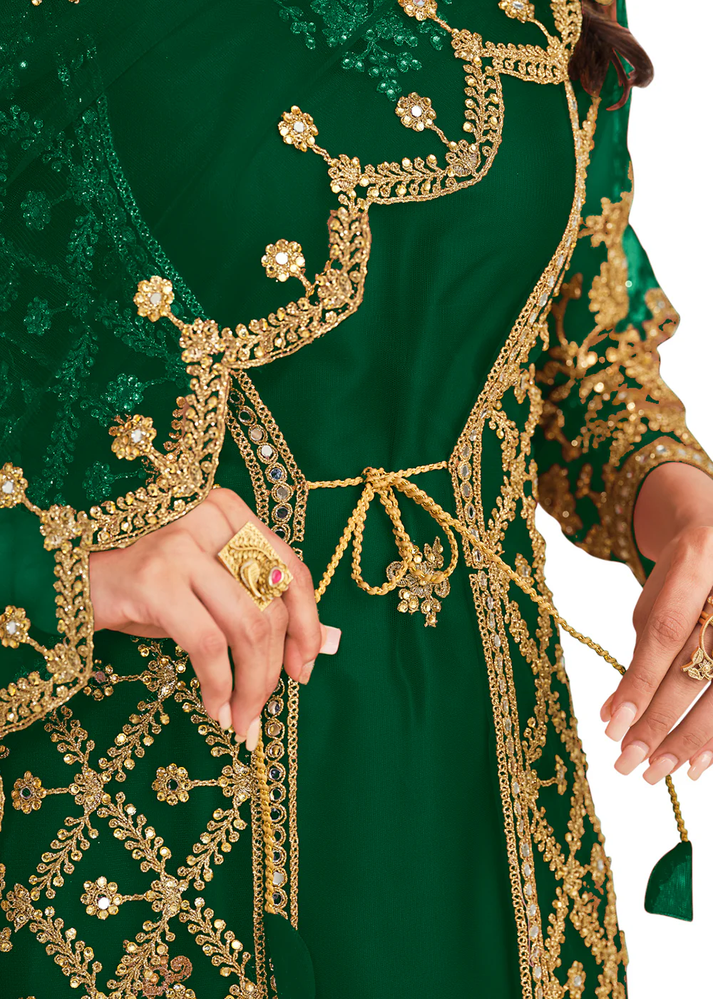 Koti Style Elegant Green Patterned Festive Salwar Suit - Image 3