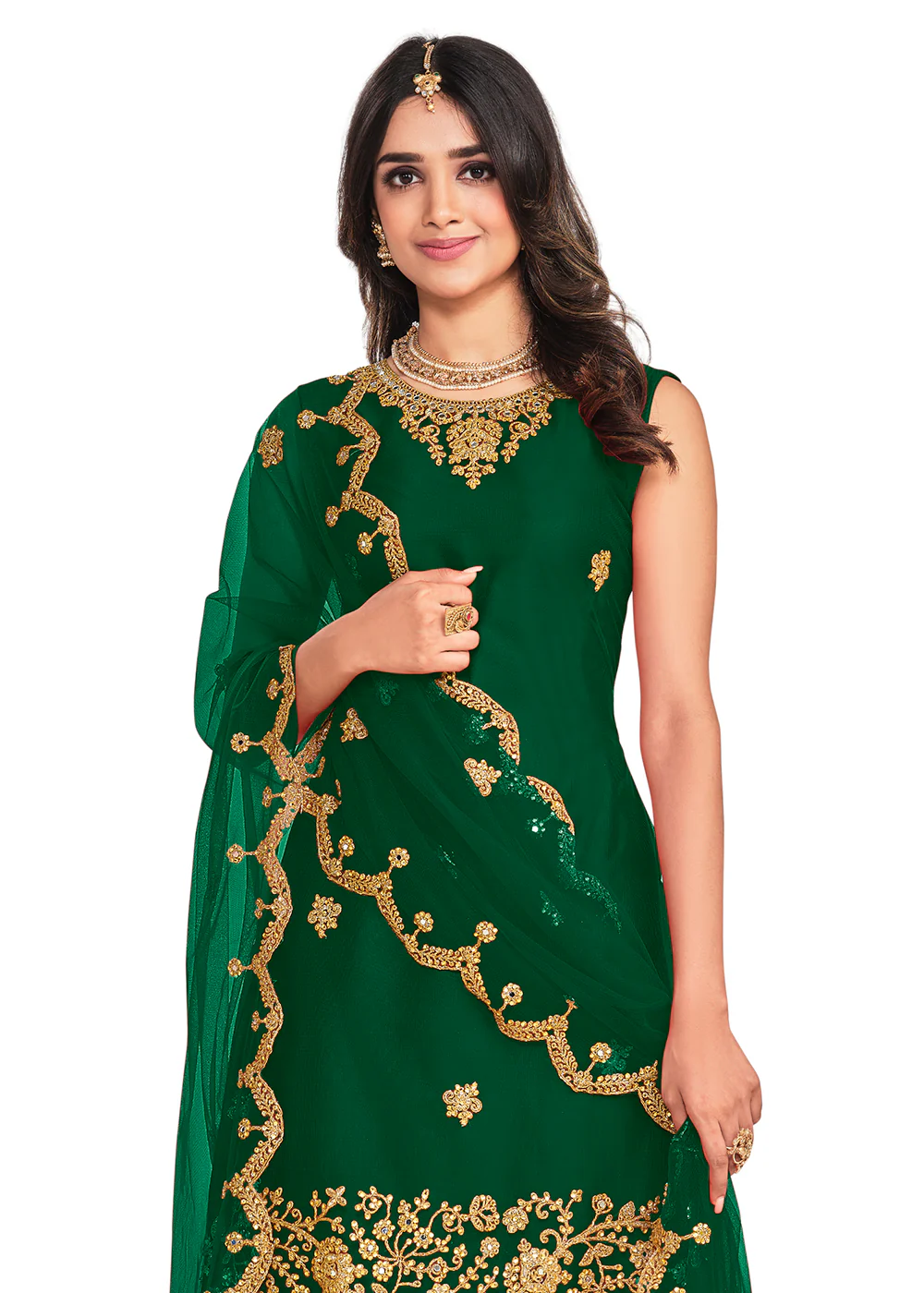 Koti Style Elegant Green Patterned Festive Salwar Suit - Image 4