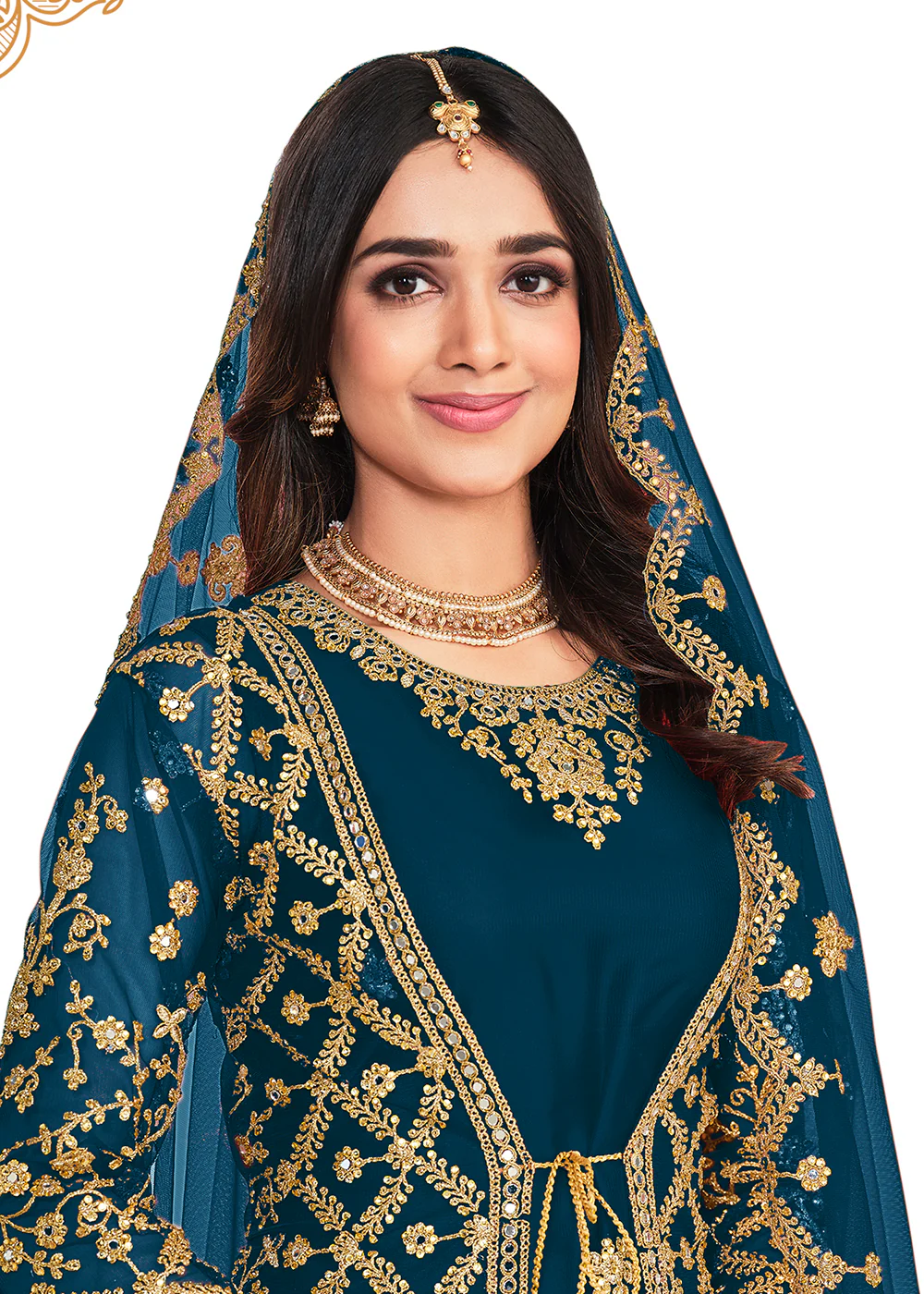 Koti Style Engaging Teal Patterned Festive Salwar Suit - Image 2