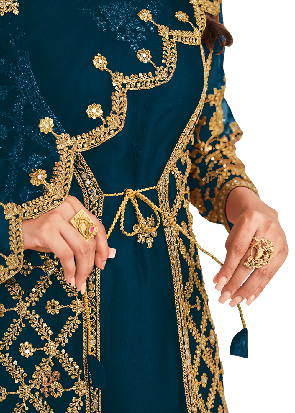 Koti Style Engaging Teal Patterned Festive Salwar Suit - Image 3