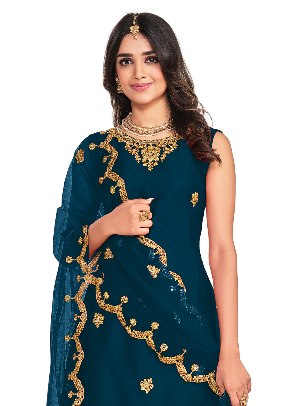Koti Style Engaging Teal Patterned Festive Salwar Suit - Image 4
