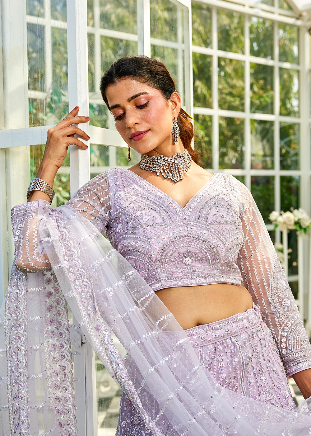 Lavender Beads & Zarkan Work Bridal Style Lehenga Choli - Image 5
