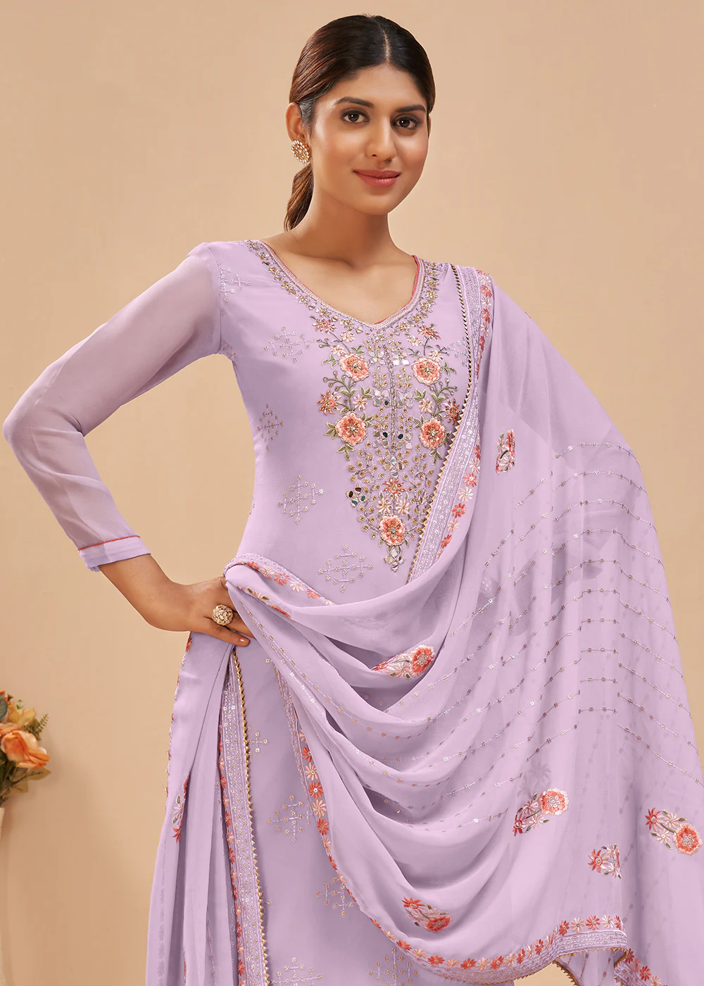 Lavender Beautifully Embroidered Elegant Salwar Kameez - Image 2