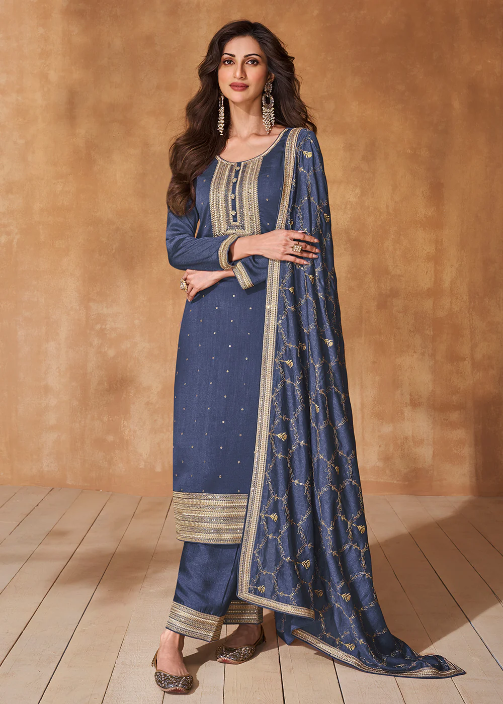 Lavender Blue Premium Silk Festive Wear Salwar Kurta