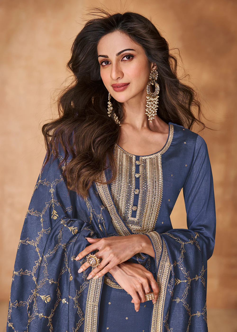 Lavender Blue Premium Silk Festive Wear Salwar Kurta - Image 2