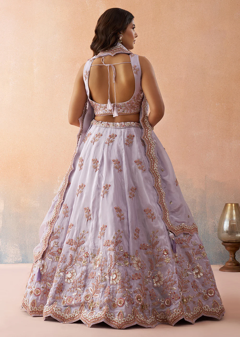 Lavender Color Sequins Embroidery Tissue Lehenga Choli - Image 3