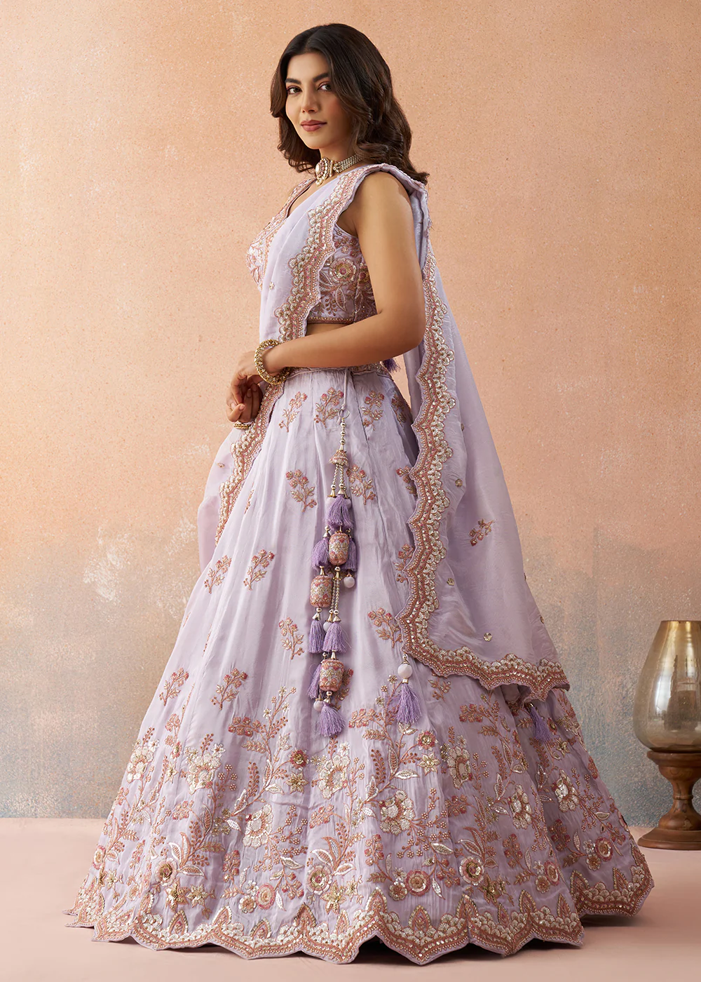 Lavender Color Sequins Embroidery Tissue Lehenga Choli - Image 5