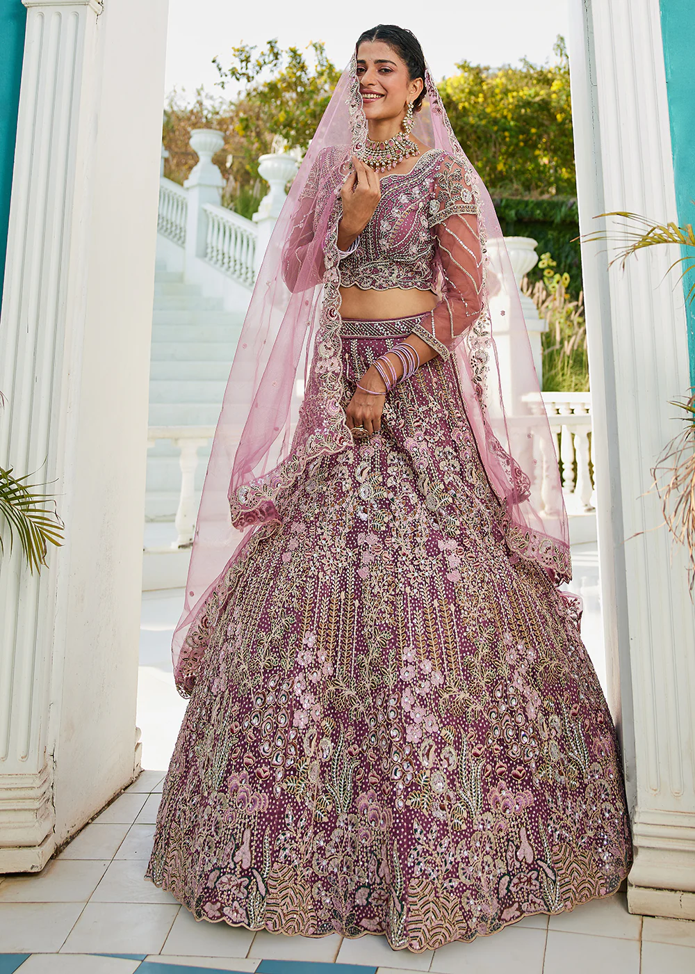 Lavender Cording & Zarkan Embroidered Net Lehenga Choli - Image 6