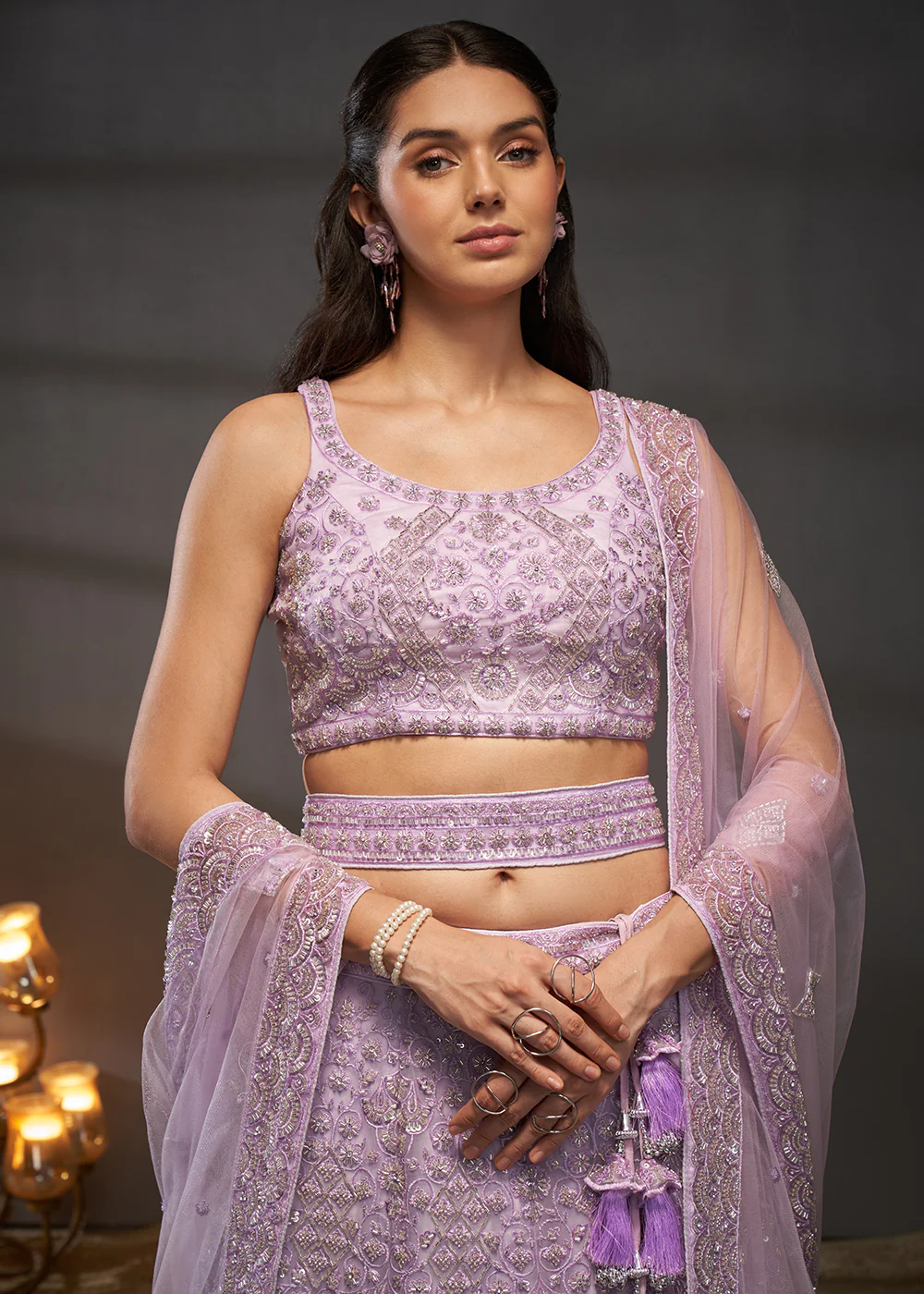 Lavender Cut Dana & Zarkan Embroidered Bridal Lehenga Choli - Image 2