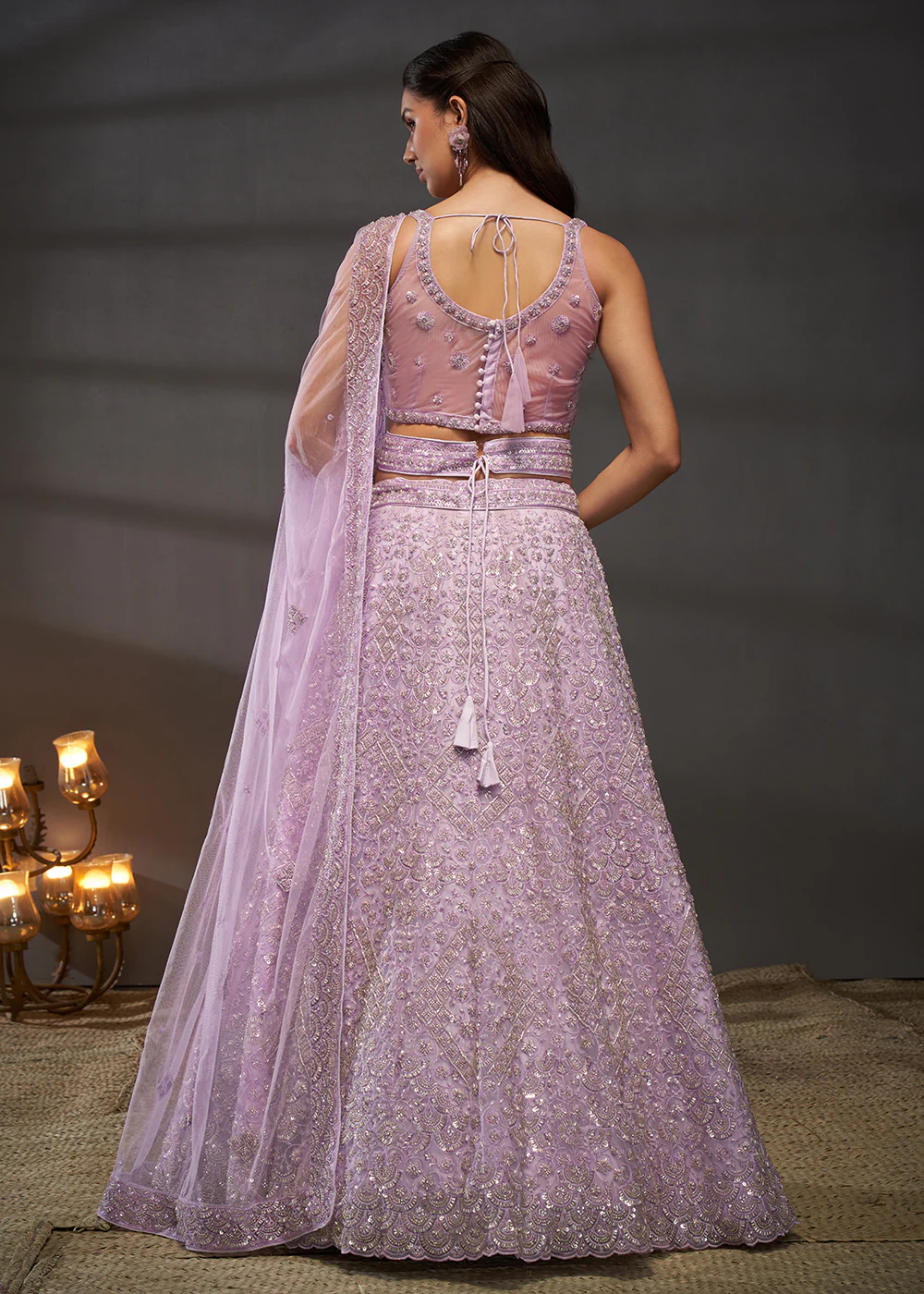 Lavender Cut Dana & Zarkan Embroidered Bridal Lehenga Choli - Image 3