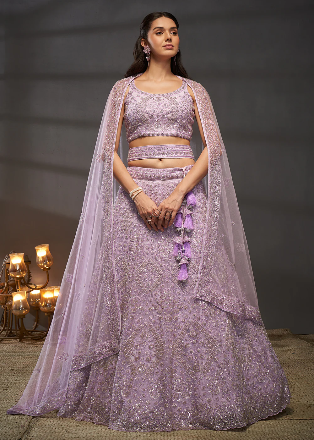 Lavender Cut Dana & Zarkan Embroidered Bridal Lehenga Choli - Image 4