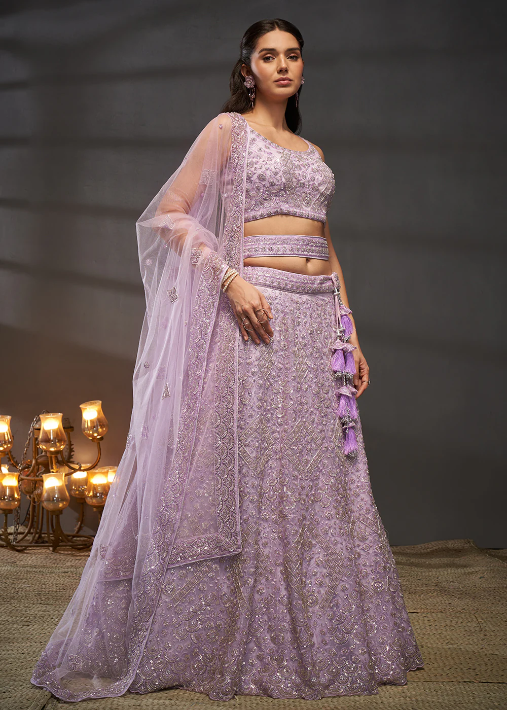 Lavender Cut Dana & Zarkan Embroidered Bridal Lehenga Choli - Image 5