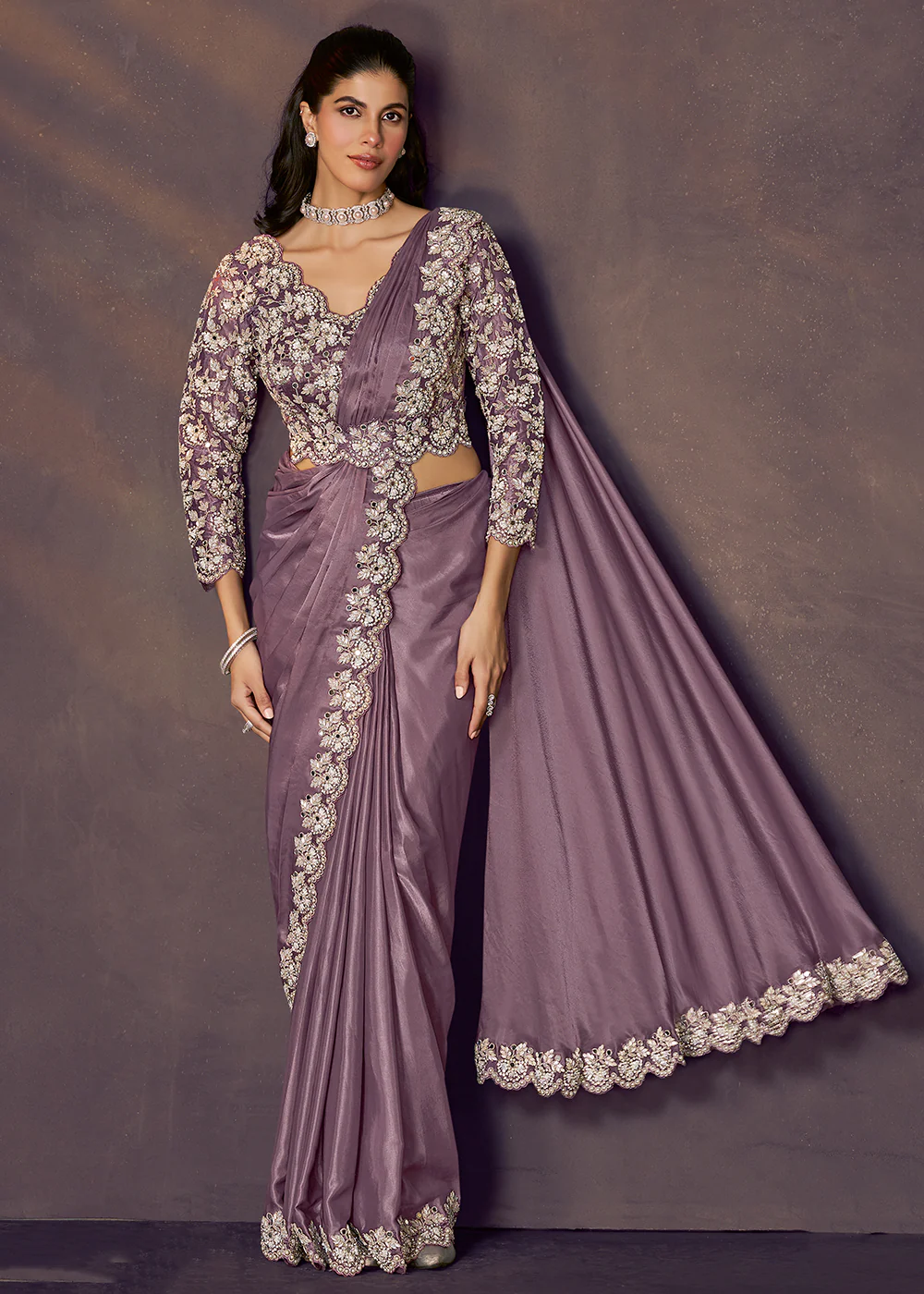 Lavender Designer Party Style Pre Draped Saree