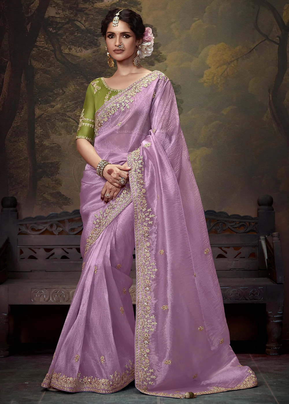 Lavender Fancy Fabric Embroidered Festive Saree